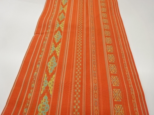  未使用品　縞に幾何学模様織出し名古屋帯